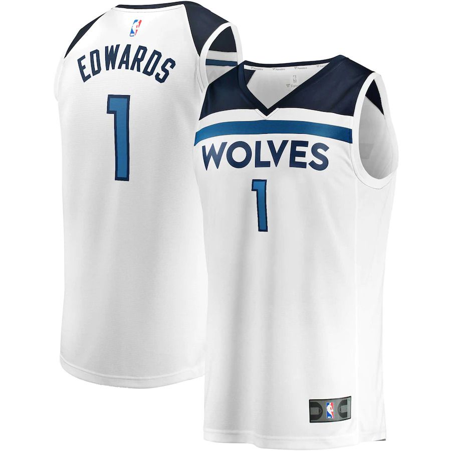 Men Minnesota Timberwolves #1 Anthony Edwards Fanatics Branded White 2022-23 Fast Break Replica NBA Jersey